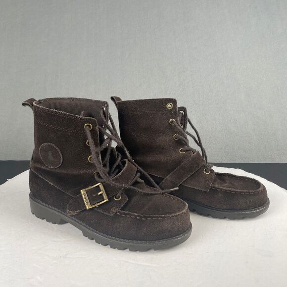Polo Ralph Lauren Duck Boots Big Boy Kids 4 Brown Leather Buckle,Hiking,Outdoor